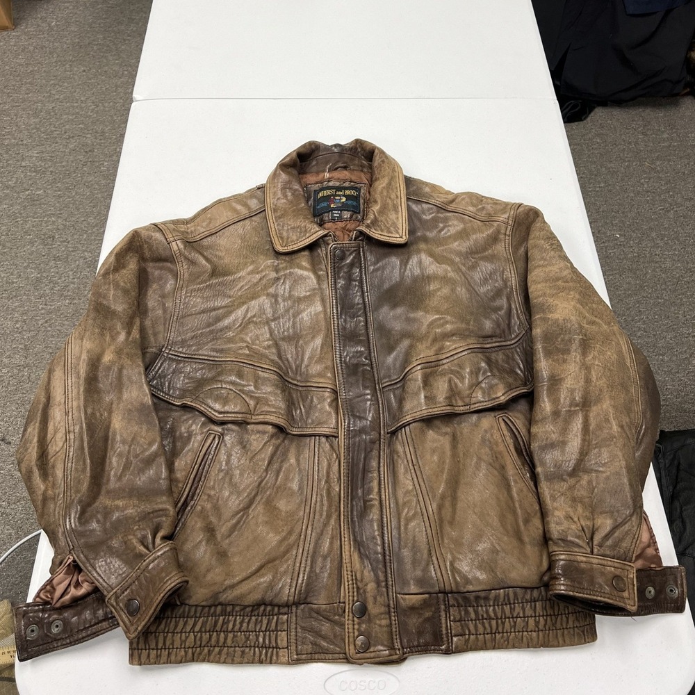 Amherst and Brock Leather Bomber Jacket Mens S Brown Distressed Vintage Flight